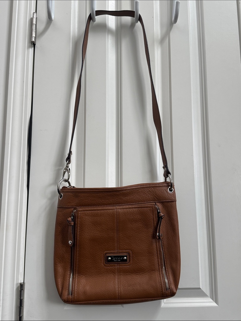 Tignanello Cognac Brown Leather Crossbody with Dual Front Zips - Picture 2 of 10